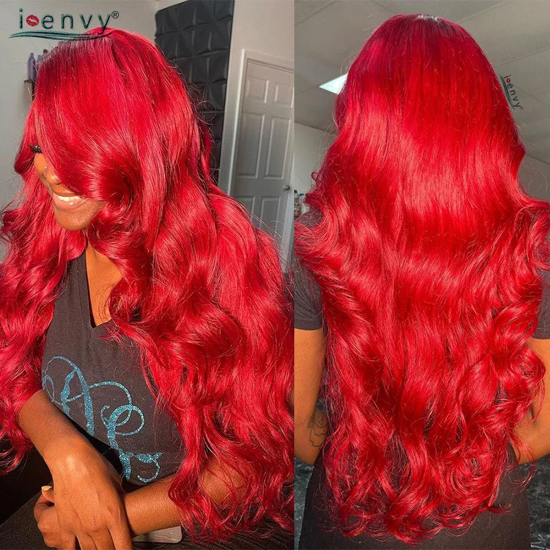 Burgundy Human Hair Wigs Pre Plucked Body Wave 13X4 Hd Lace Frontal Wig For Women Cherry Red Colored Curly Wig On Sale 30 34Inch