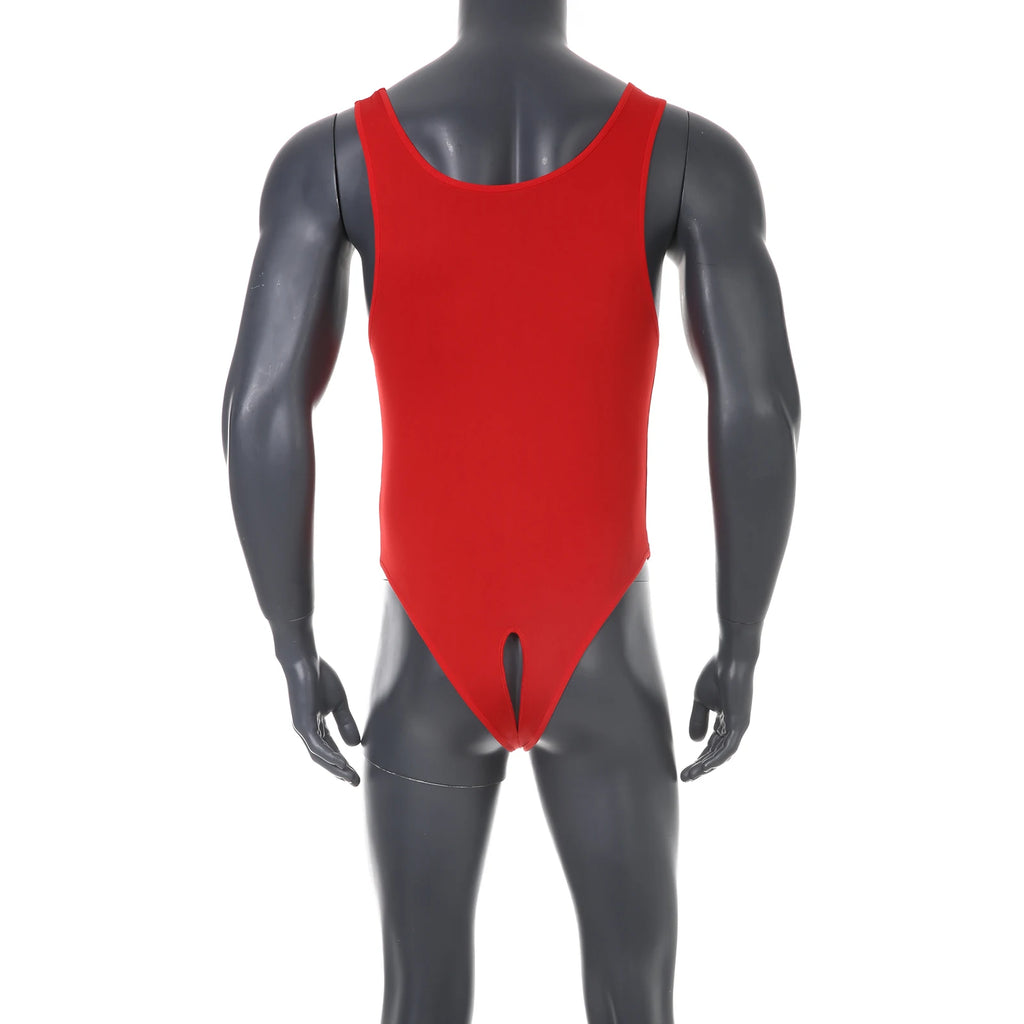 Men Shapewear Bodysuit Tummy Control Sexy Leotard Jock Strap Slimming Sleeveless Open Buttocks One-Piece Undershirt Shaper
