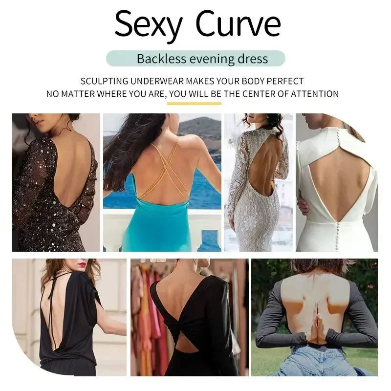 Women Shapers Underwear Backless Bodysuit Shapewear Deep V-Neck Body U Plunge Clear Strap Padded Push Up Corset