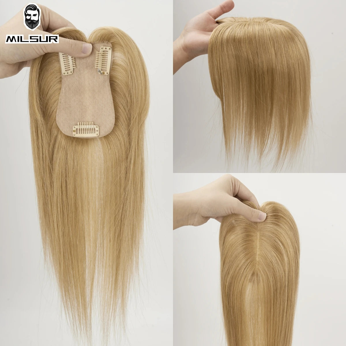 Human Hair Toppers Brown Natural Hair Wig For Women Clips In Hair Toppers 10'' Straight Hair Breathable Machine Made 7x11cm Base
