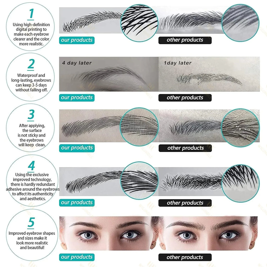 WIGUNDLE Women/Man's Eyebrows Hair Eyebrows Six Style 100% Human Hair Artificial Weaving Lace Workers' Hair Braided Eyebrow Wigs