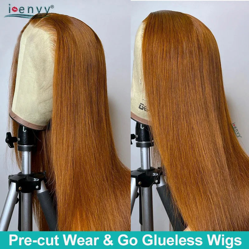 Red Burgundy Bye Bye Knots Wig Blonde Ginger Lace Front Wig 9X6 Glueless Wig Straight Human Hair Wigs Wear Go Pre-Cut Lace Wigs