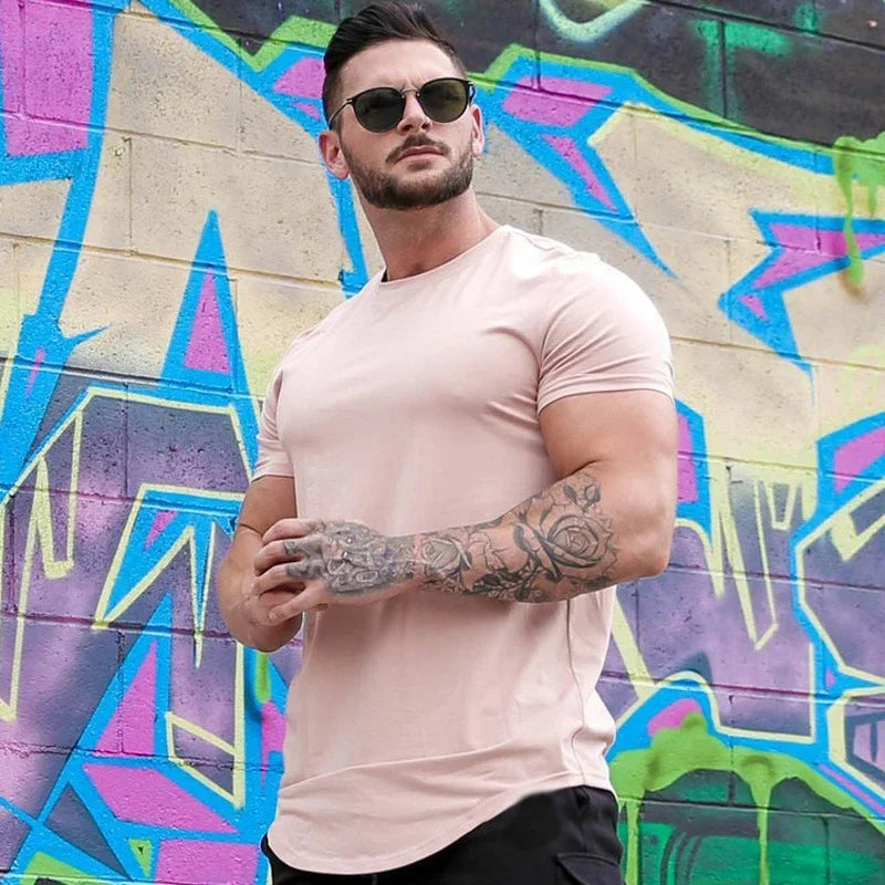 Sport Fitness T-shirt Men Bodybuilding Short Sleeve Workout Shirt Training Sport Running Gym T-shirt Summer Tops Tee Rashgard