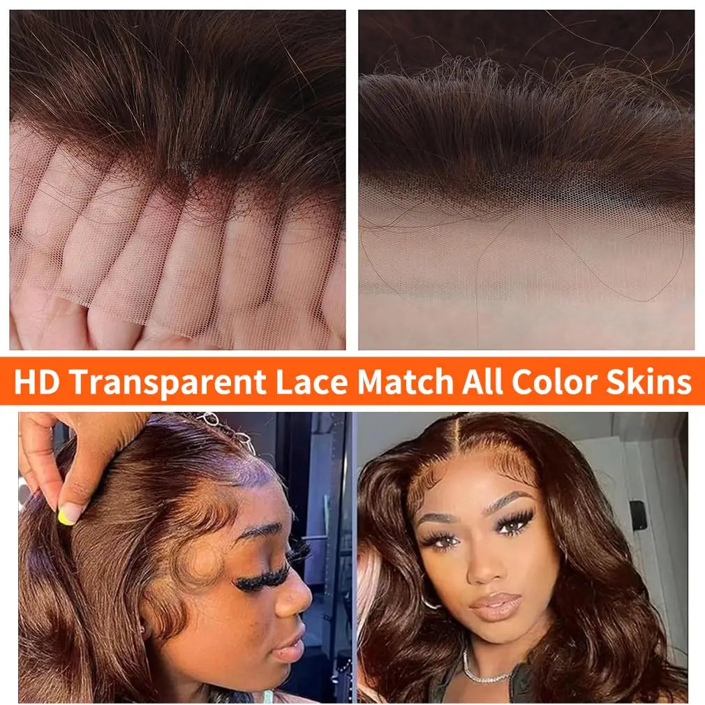 #4 Chocolate Brown Human Hair Wig 13x4 13x6 Hd Lace Frontal Wigs Pre Plucked 200% Density Straight Brown Human Hair Wig