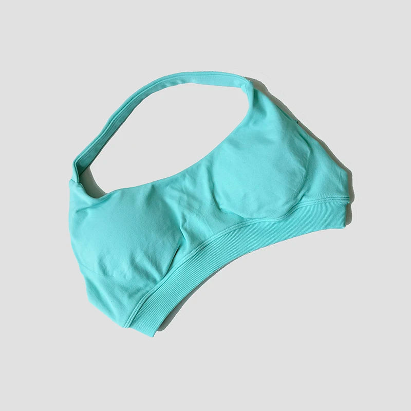 Sports Bra Women Shockproof Seamless Halter Top High Support Push-up Open Back Gym Wear Fitness Workout Underwear