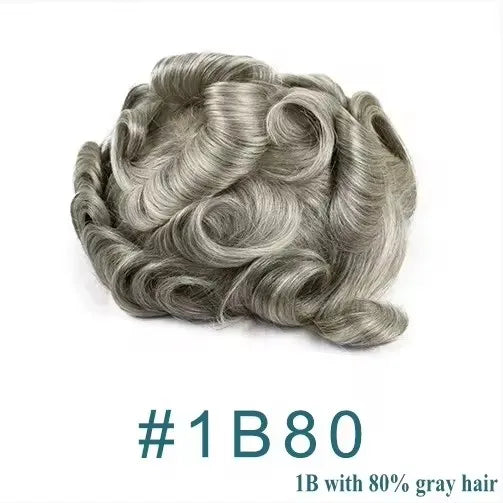 Super Natural Men's Toupee Durable Human Hair Wigs 1b80 Gray Black White Blonde Microskin Thin PU Affordable Capillary Prosthsi