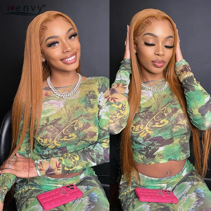 Red Burgundy Bye Bye Knots Wig Blonde Ginger Lace Front Wig 9X6 Glueless Wig Straight Human Hair Wigs Wear Go Pre-Cut Lace Wigs