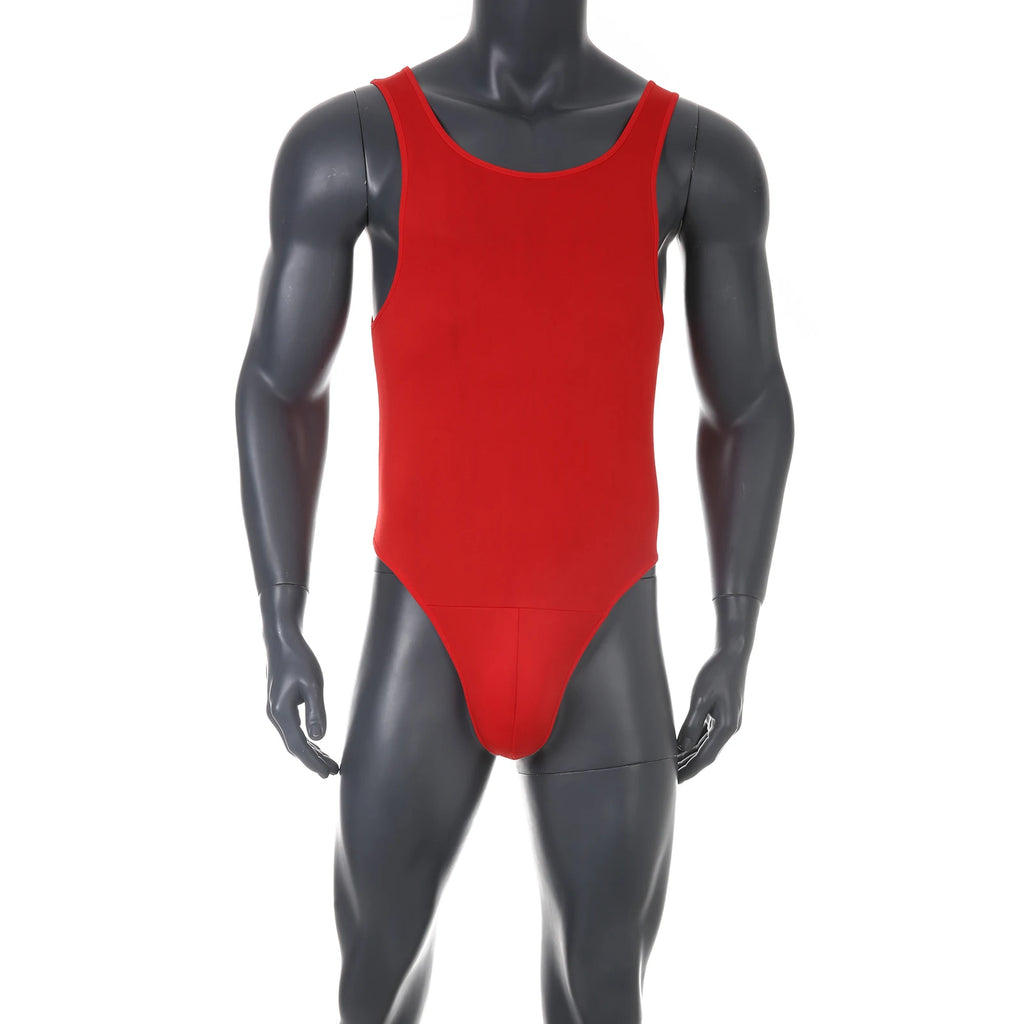 Men Shapewear Bodysuit Tummy Control Sexy Leotard Jock Strap Slimming Sleeveless Open Buttocks One-Piece Undershirt Shaper