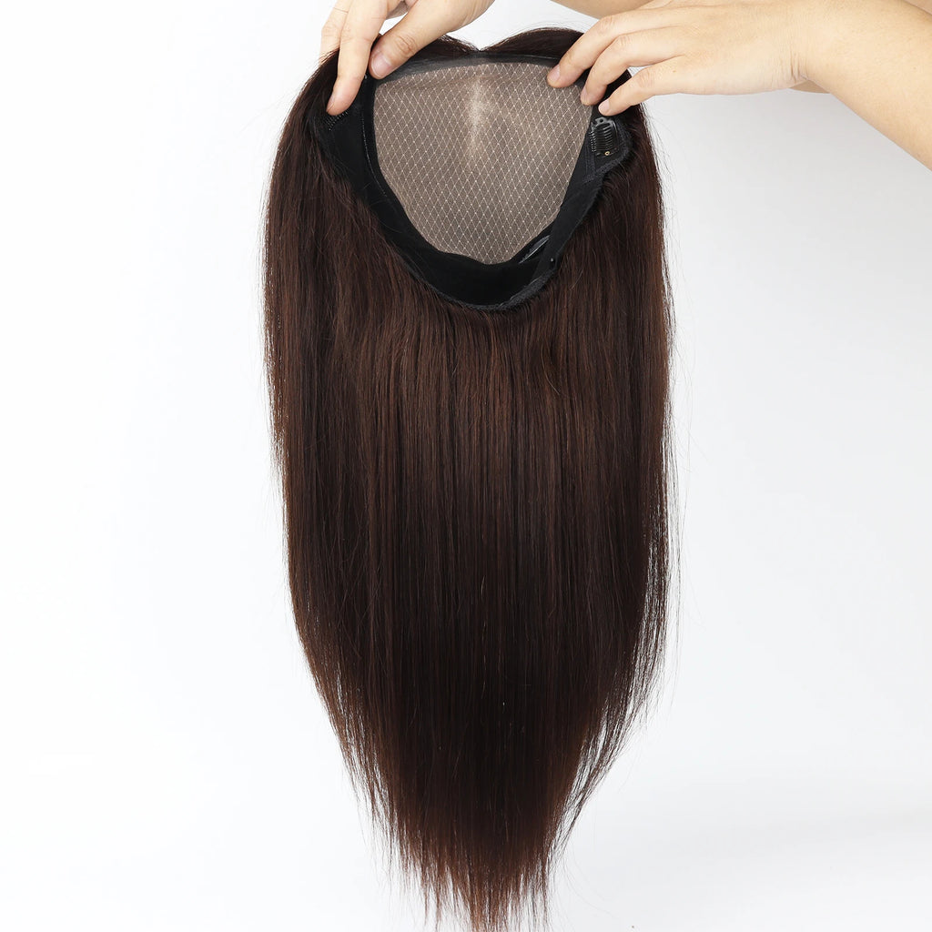 Layer Human Hair Wig for Women 6x6" Silk Base Wig with PU Around Medium Brown Hair Wig with Elastic Net Soft Breathable