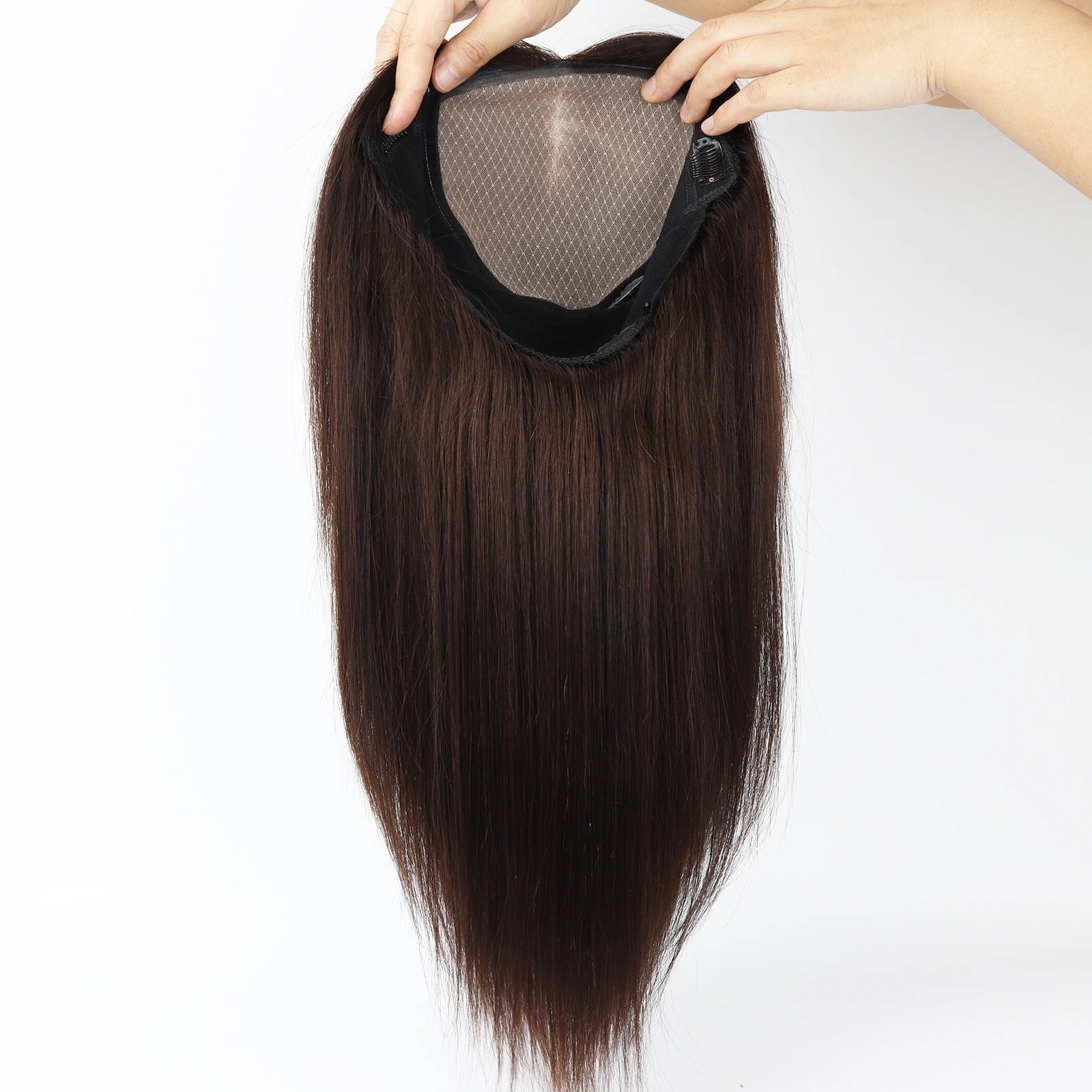 Layer Human Hair Wig for Women 6x6" Silk Base Wig with PU Around Medium Brown Hair Wig with Elastic Net Soft Breathable