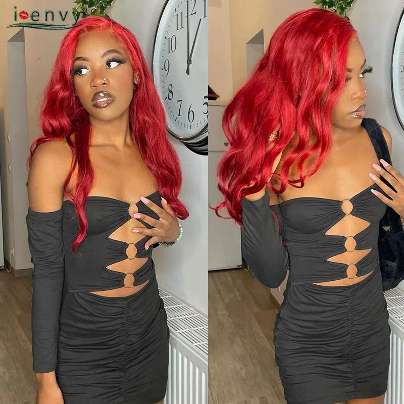 Burgundy Human Hair Wigs Pre Plucked Body Wave 13X4 Hd Lace Frontal Wig For Women Cherry Red Colored Curly Wig On Sale 30 34Inch