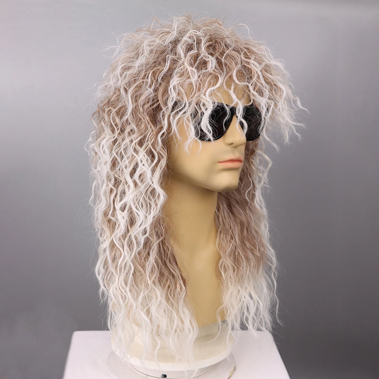 80s Rocker Synthetic Wigs for Men Mullet Wig Long Curly Hair Wig Kiss Wig Perfect for Halloween Cosplay DIY Themed Costume Party