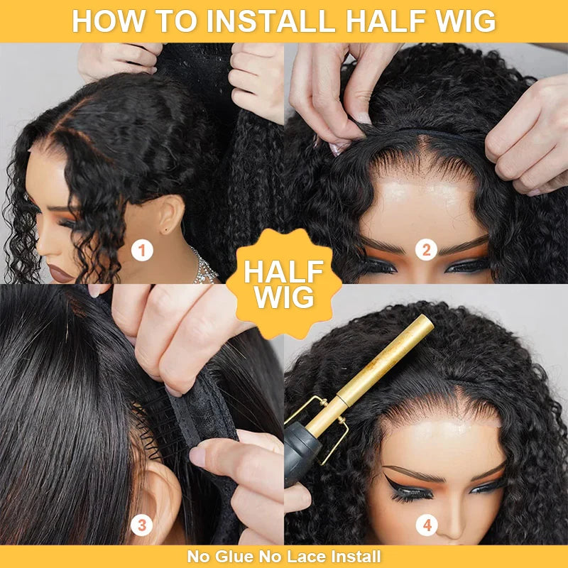 3 In 1 half wigs human hair Drawstring No lace wigs Half wig water wave human hair wig 100 human hair wigs for woman curly wigs