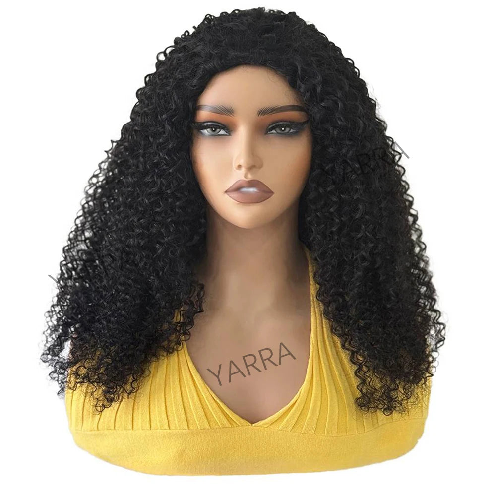 Glueless Human hair Wigs Kinky Curly Headband Wig Upgrade 3 IN 1 Half Wig With Drawstring Seamless Clip Ins Flip Over For Women