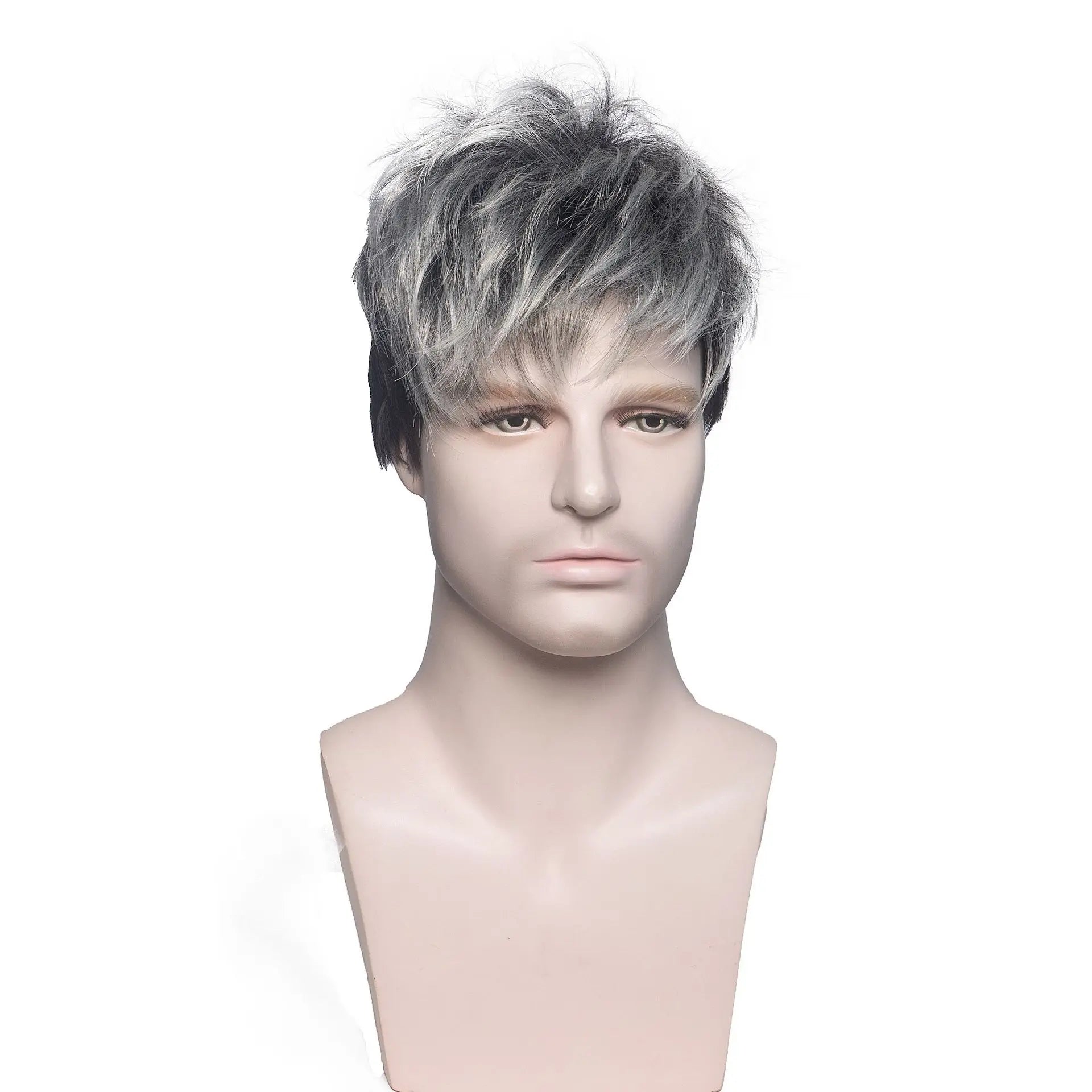Men's Synthetic Wig Gray Mixed Black Short Hair Man Cosplay Hairstyle Toupee Good Gifts for Male Replacement Wigs
