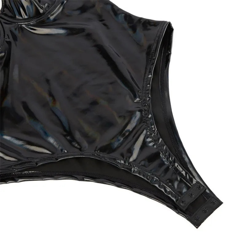 PU Leather Bodysuits Shapewear for Women Body Shaper Seamless Tummy Control No Pad Bra Push Up Corset Tank Top Underwear