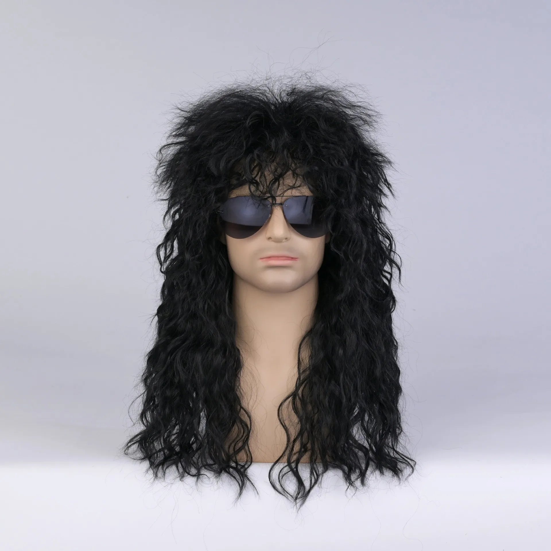 80s Rocker Synthetic Wigs for Men Mullet Wig Long Curly Hair Wig Kiss Wig Perfect for Halloween Cosplay DIY Themed Costume Party