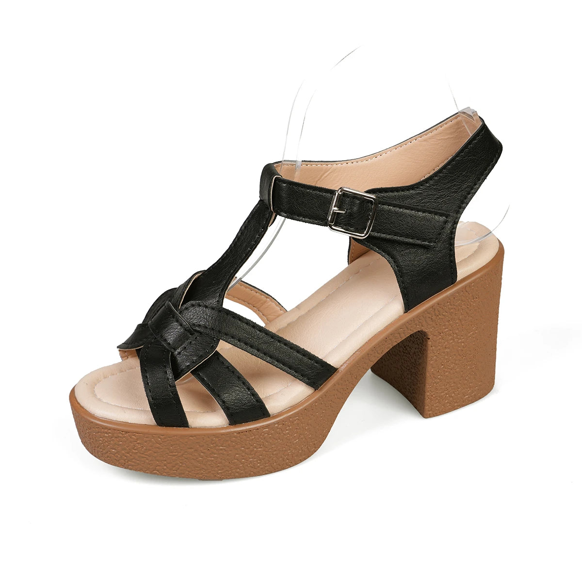 Brand Designer High Heels Sandals for Women 2025 Summer Ankle Straps Chunky Platform Sandals Woman Thick Heeled Ladies Pumps