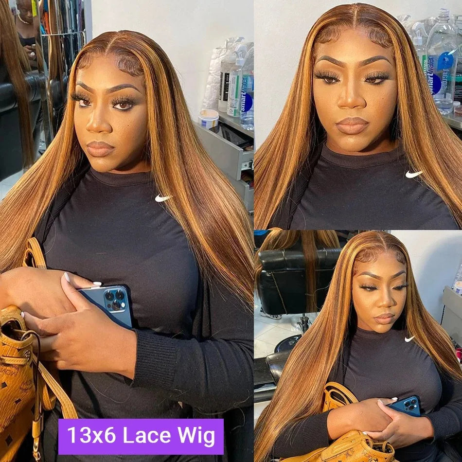 Highlight Wig 13x6 Human Hair Honey Blonde Brown Colored HD Lace Front Wigs For Women Pre Plucked Bone Straight Lace Frontal Wig