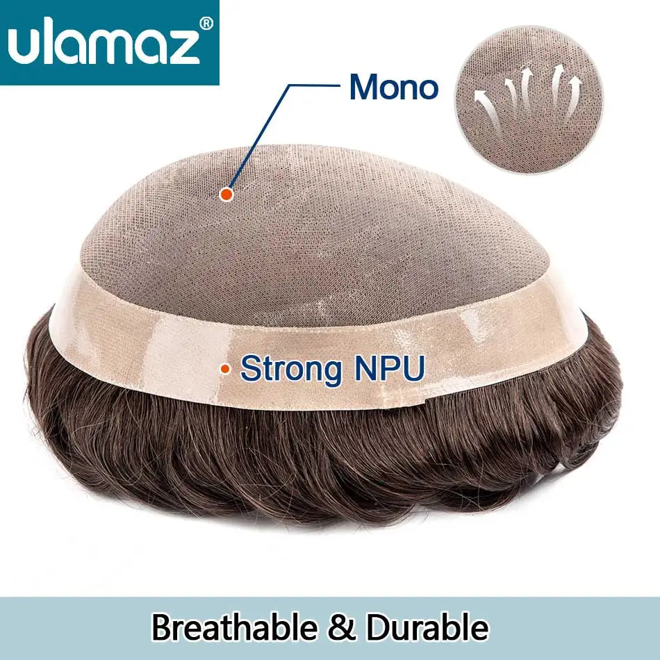 Natural Men's Wig Mono Toupee Human Hair Capillary Male Hair Prosthesis Hair System For Man Double Knots Hairpiece Wigs For Men