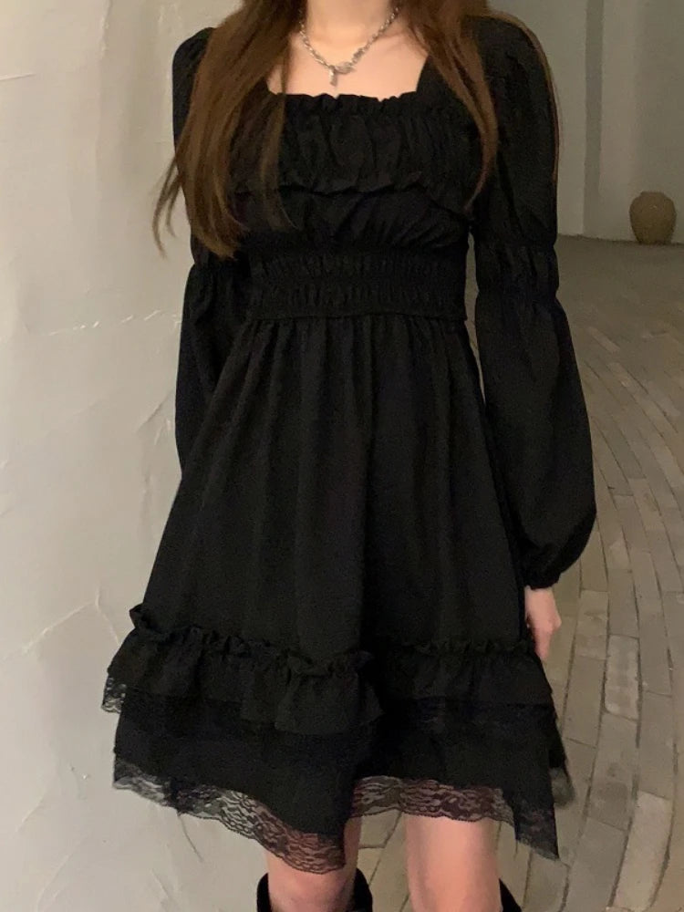 Black Dresses Women Fashion All-match Designed Harajuku Streetwear Aesthetic Clothing Hepburn Vestidos De Mujer Daily Ins Chic