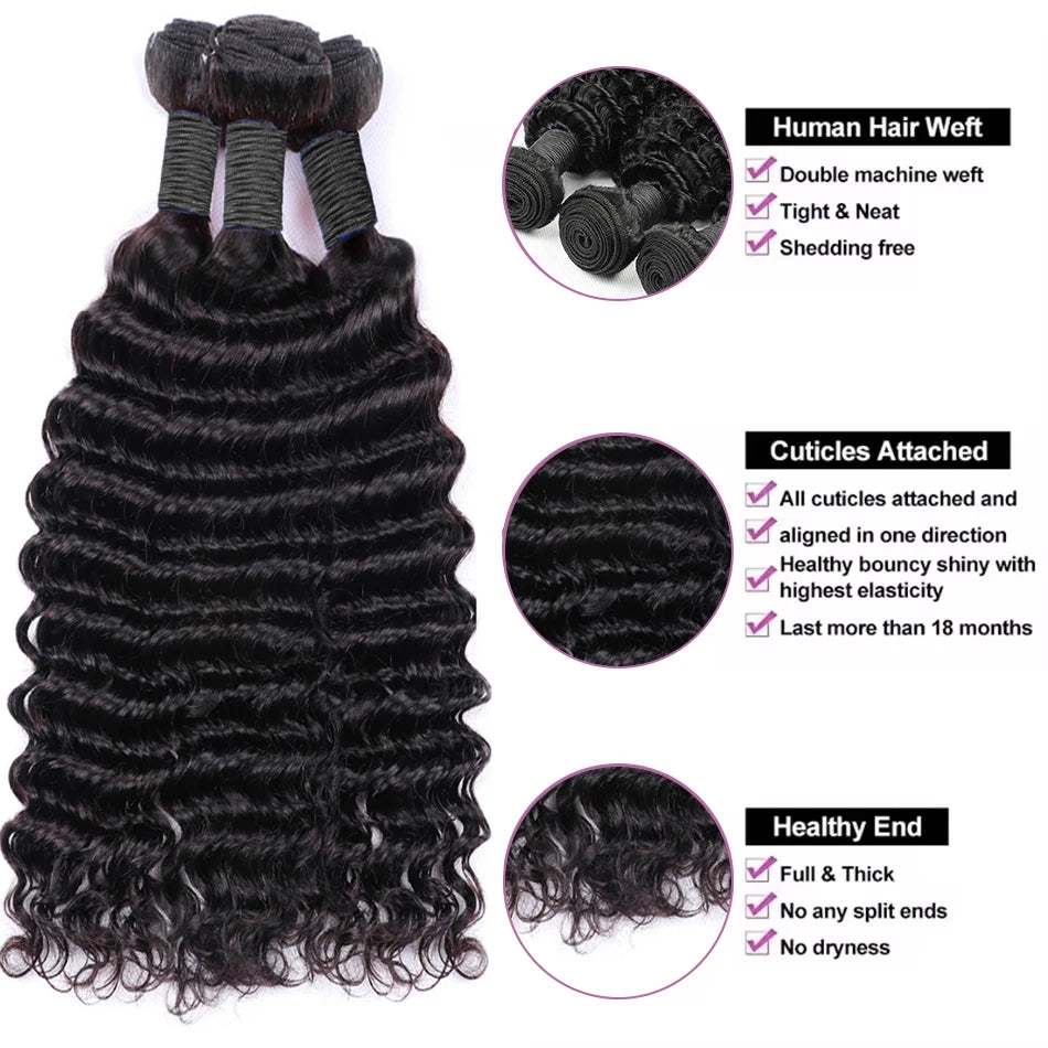 Deep Wave Curly Brazilian Human Hairs  Extensions