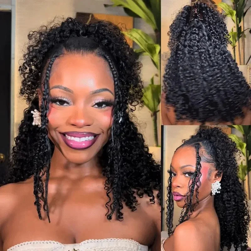 3 In 1 half wigs human hair Drawstring No lace wigs Half wig water wave human hair wig 100 human hair wigs for woman curly wigs