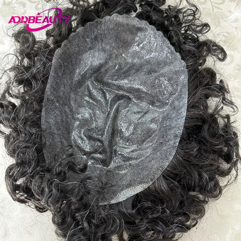 Water Curly Human Hair Wig for Men Thin Skin Male Toupee Human Hair Full PU 0.14cm Man's Wigs Capillary With Knots Natural Color