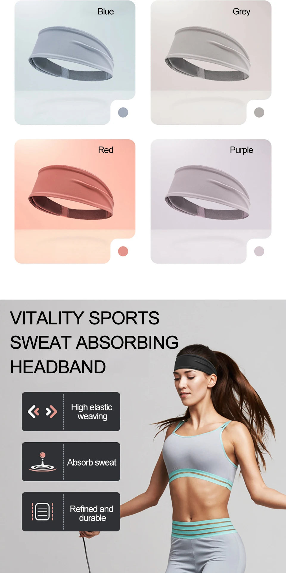 AOLIKES Sport Headbands for Men Women Non-Slip Moisture Wicking Workout Sweatband Fitness Running Cycling Football Yoga Hairband