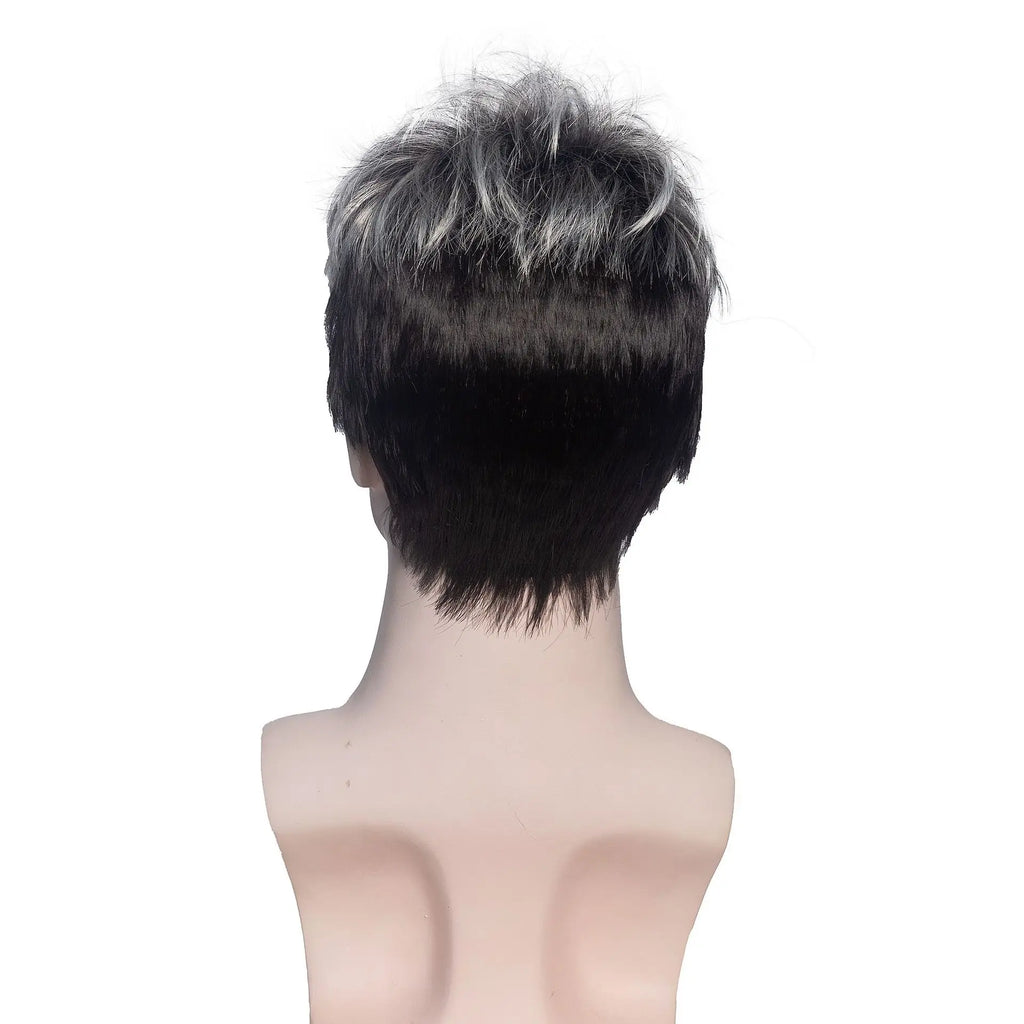 Men's Synthetic Wig Gray Mixed Black Short Hair Man Cosplay Hairstyle Toupee Good Gifts for Male Replacement Wigs