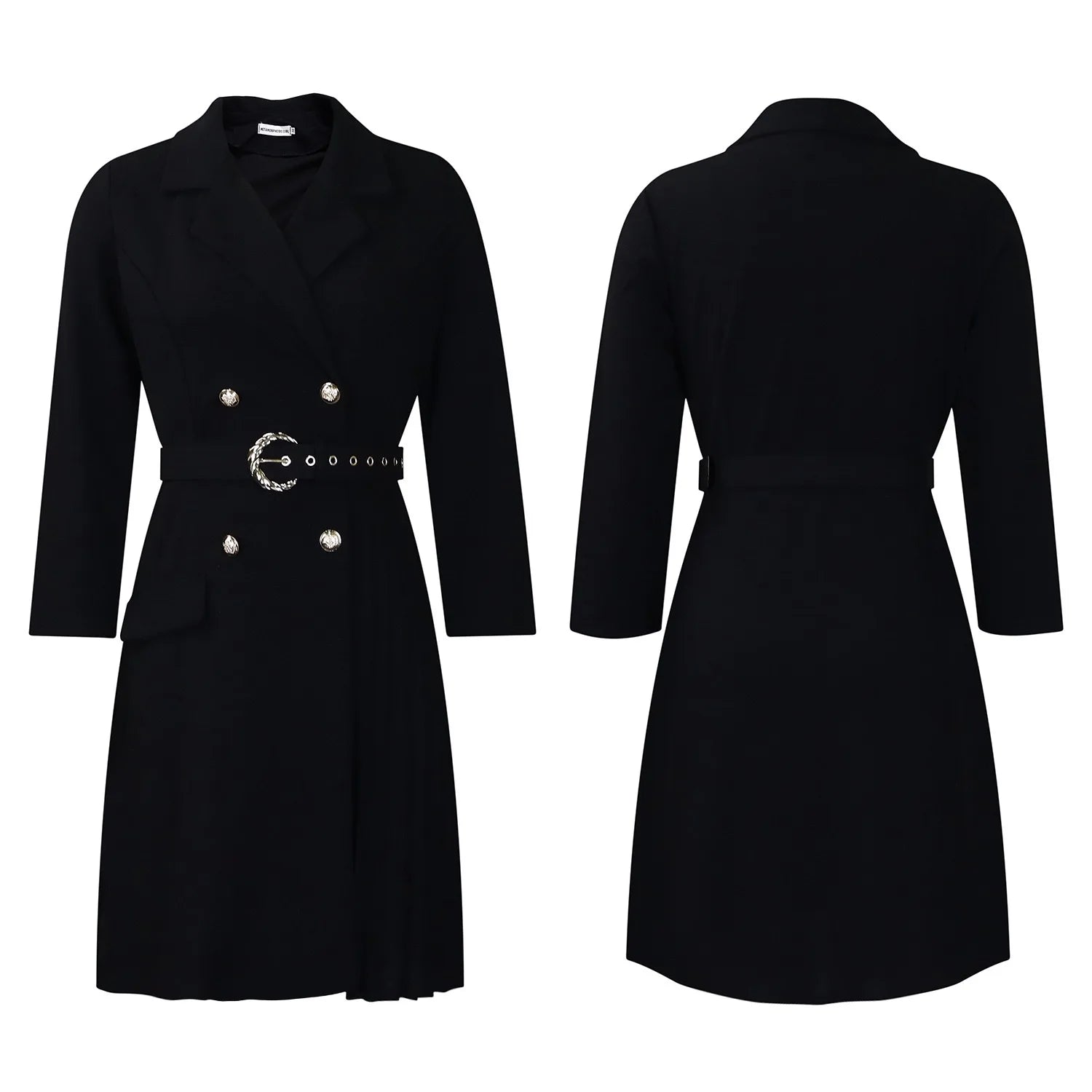 Elegant Dresses for Woman 2024 Autumn Winter New Trends Notched Collar Full Sleeve Sashes Pleated Mid Calf Solid Fashion Dress