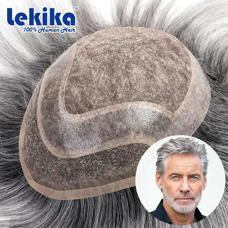 Men Wig Gray Hair Natural Haline Lace Front with Mono Top 6" Men's Capillary Prothesis Durable Toupee Men Wigs For Man