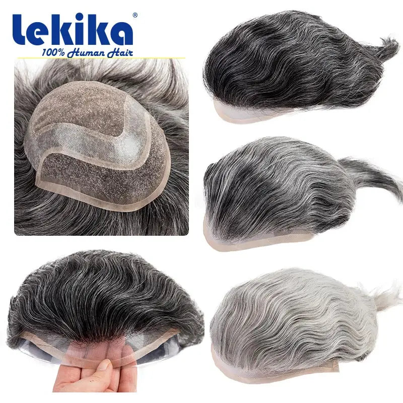 Men Wig Gray Hair Natural Haline Lace Front with Mono Top 6" Men's Capillary Prothesis Durable Toupee Men Wigs For Man