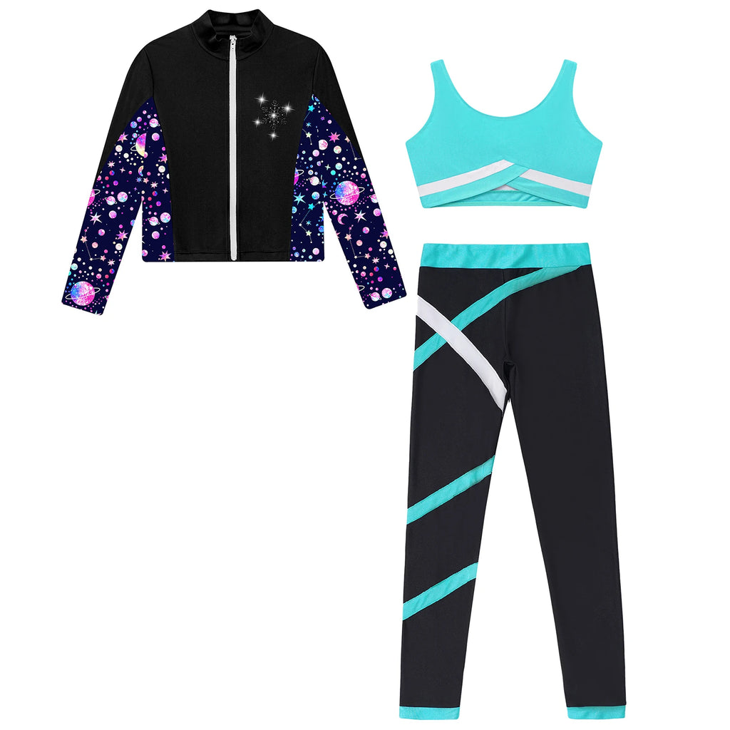 Children's Sport Suits Kids Sports Set For Girls Gym Athletic Outfits Vest with Legging Long Sleeve Zipper Sweatshirt Sportswear