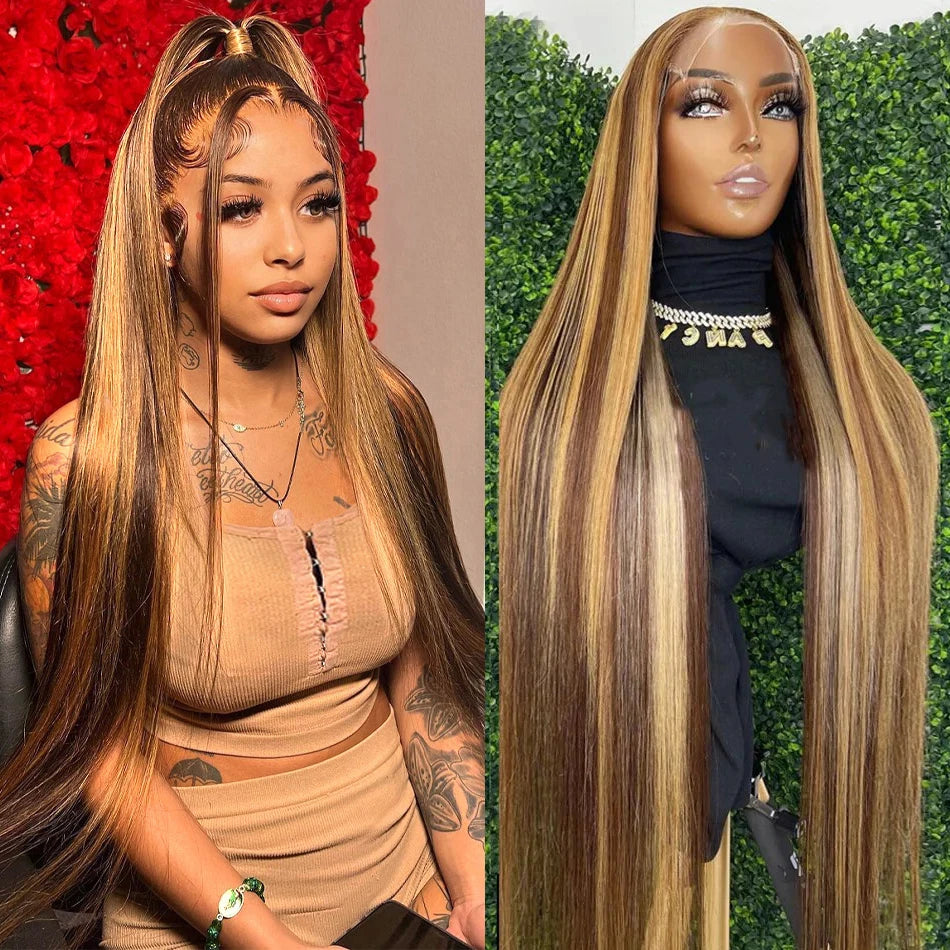 Highlight Wig 13x6 Human Hair Honey Blonde Brown Colored HD Lace Front Wigs For Women Pre Plucked Bone Straight Lace Frontal Wig