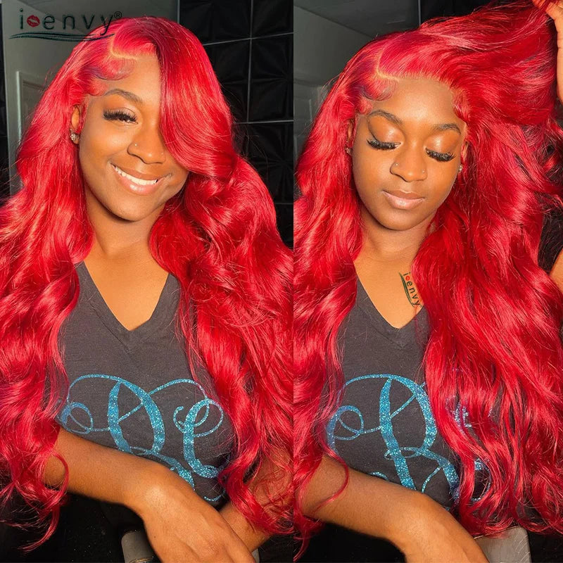 Burgundy Human Hair Wigs Pre Plucked Body Wave 13X4 Hd Lace Frontal Wig For Women Cherry Red Colored Curly Wig On Sale 30 34Inch