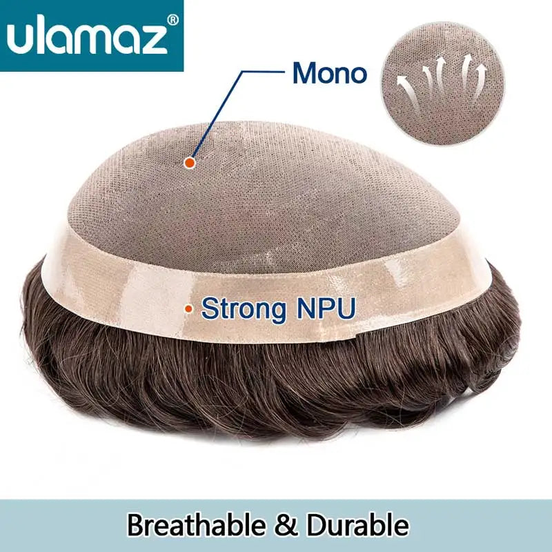 Natural Men's Wig Mono Toupee Human Hair Capillary Male Hair Prosthesis Hair System For Man Double Knots Hairpiece Wigs For Men