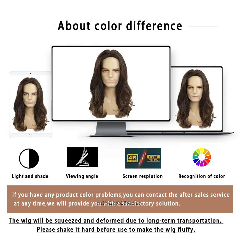 GNIMEGIL Synthetic Middle Part Natural Black Wigs for Men Long Curly Hair Wig with Cap Male Daily Party Costume Cosplay Wear