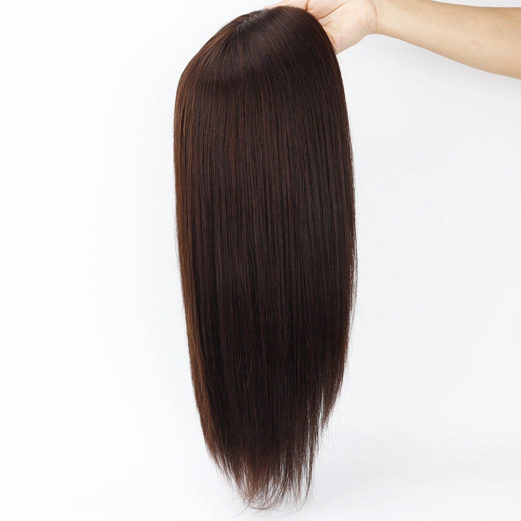 Layer Human Hair Wig for Women 6x6" Silk Base Wig with PU Around Medium Brown Hair Wig with Elastic Net Soft Breathable