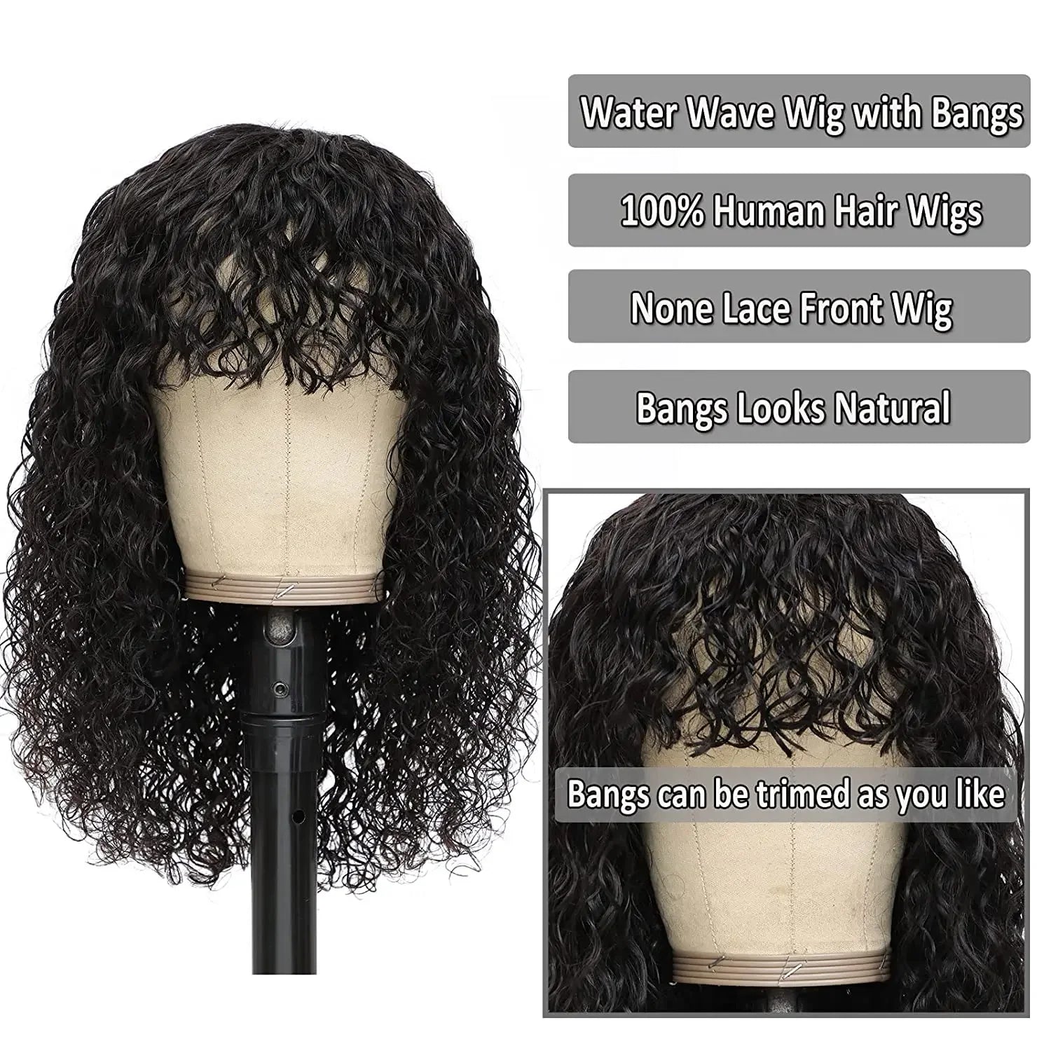 Brazilian Kinky Curly Wig Human Hair Wigs With Bangs Full Machine Made Wigs Cheap Remy Human Hair Culry Glueless Wig For Women