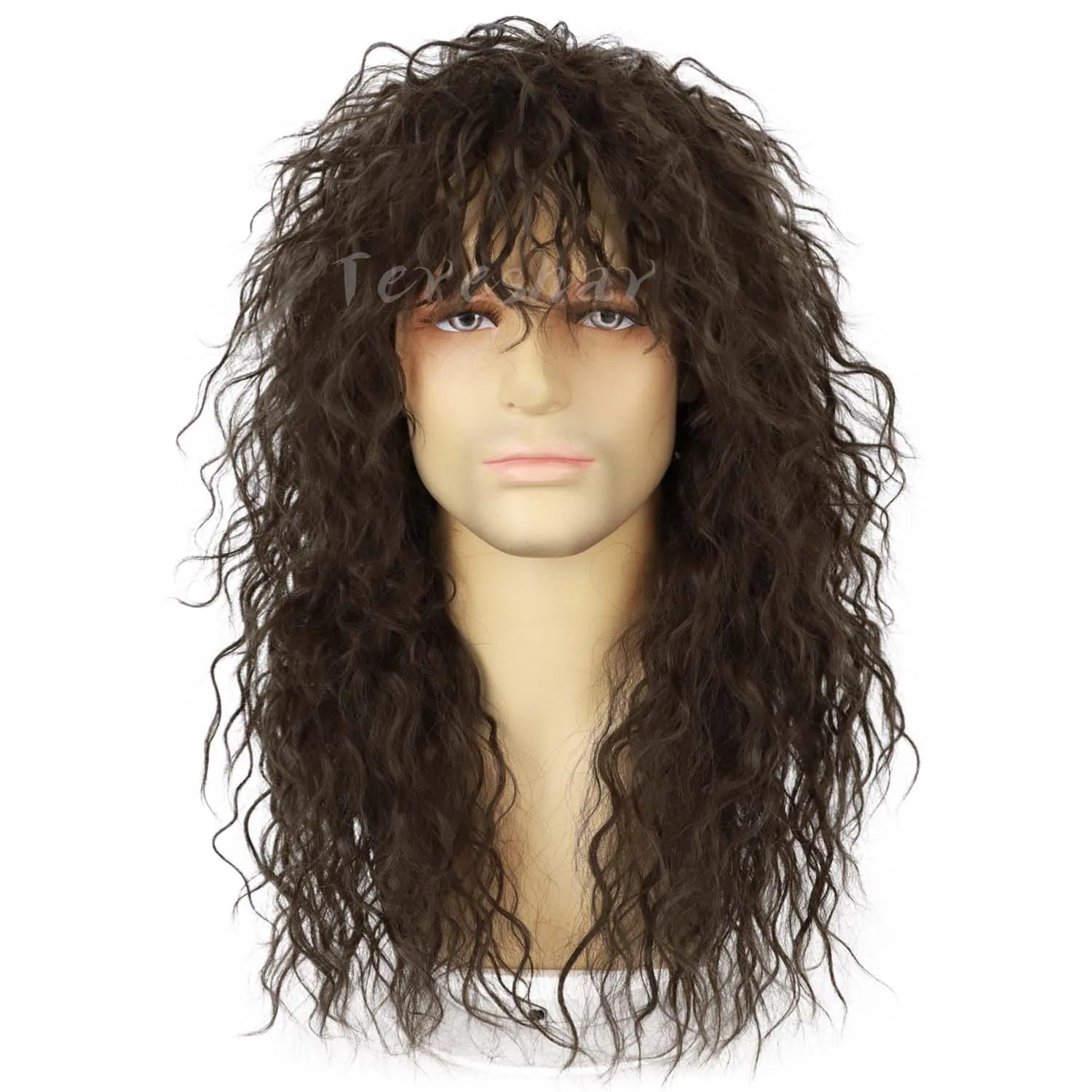 80s Rocker Synthetic Wigs for Men Mullet Wig Long Curly Hair Wig Kiss Wig Perfect for Halloween Cosplay DIY Themed Costume Party