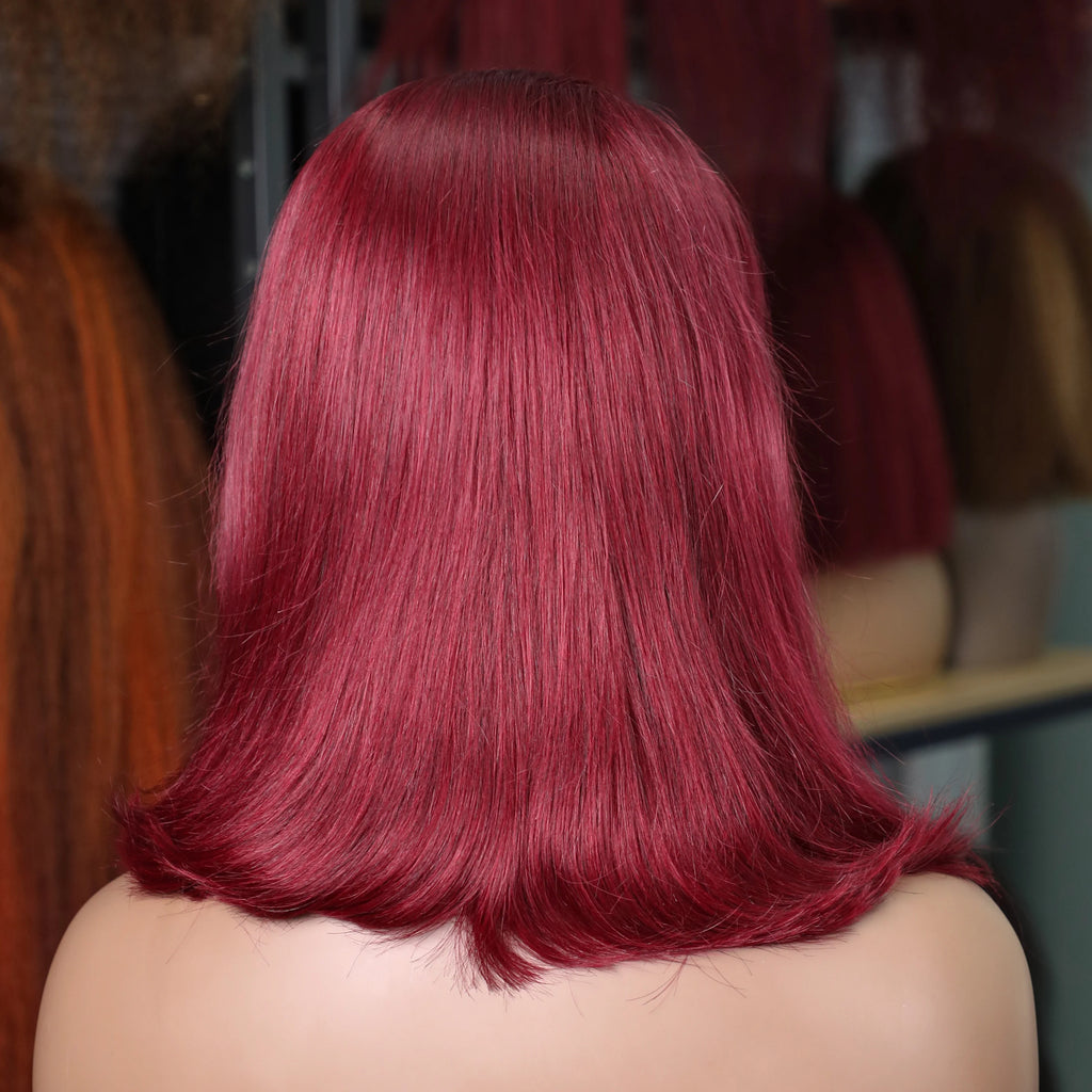 99J Burgundy 13x4 Bob Straight Pre Plucked Human Hair Wigs Short Brazilian Human Hair Wigs Transparent Lace Human Hair Wig