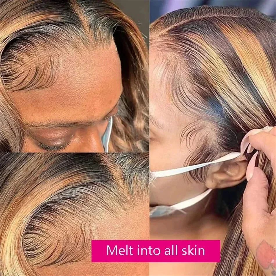 Highlight Wig 13x6 Human Hair Honey Blonde Brown Colored HD Lace Front Wigs For Women Pre Plucked Bone Straight Lace Frontal Wig
