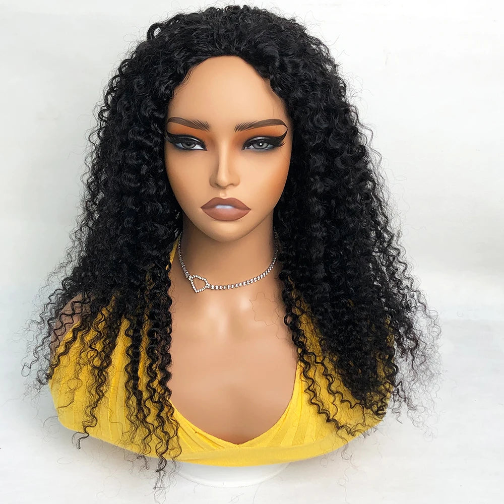 Glueless Human hair Wigs Kinky Curly Headband Wig Upgrade 3 IN 1 Half Wig With Drawstring Seamless Clip Ins Flip Over For Women