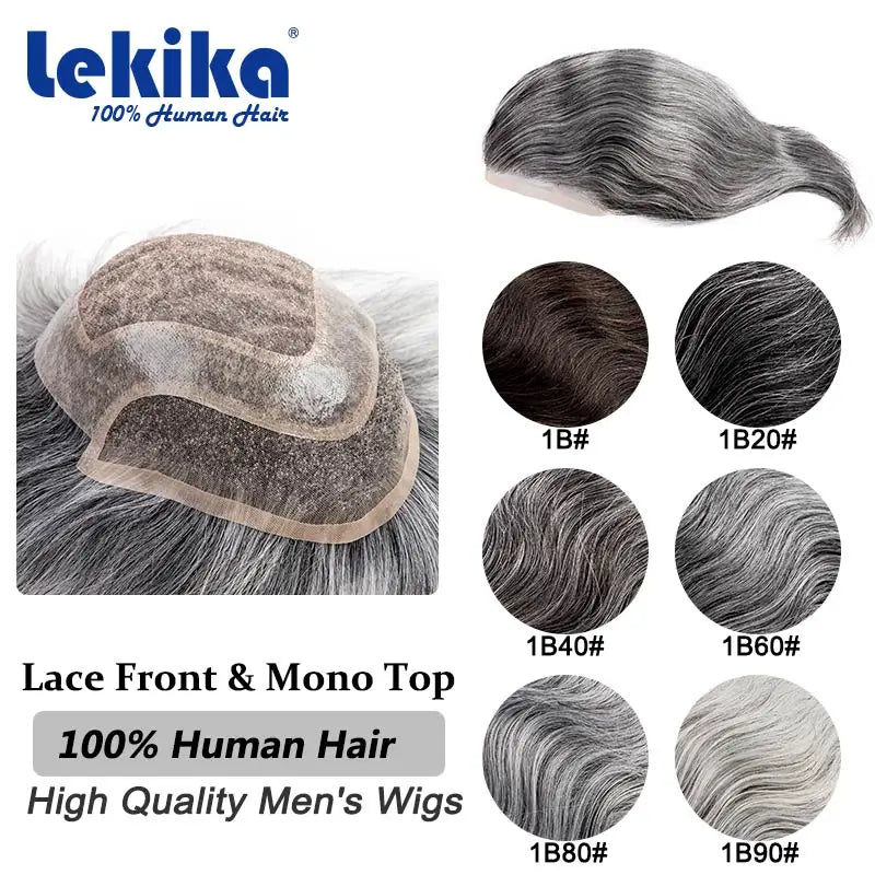 Men Wig Gray Hair Natural Haline Lace Front with Mono Top 6" Men's Capillary Prothesis Durable Toupee Men Wigs For Man