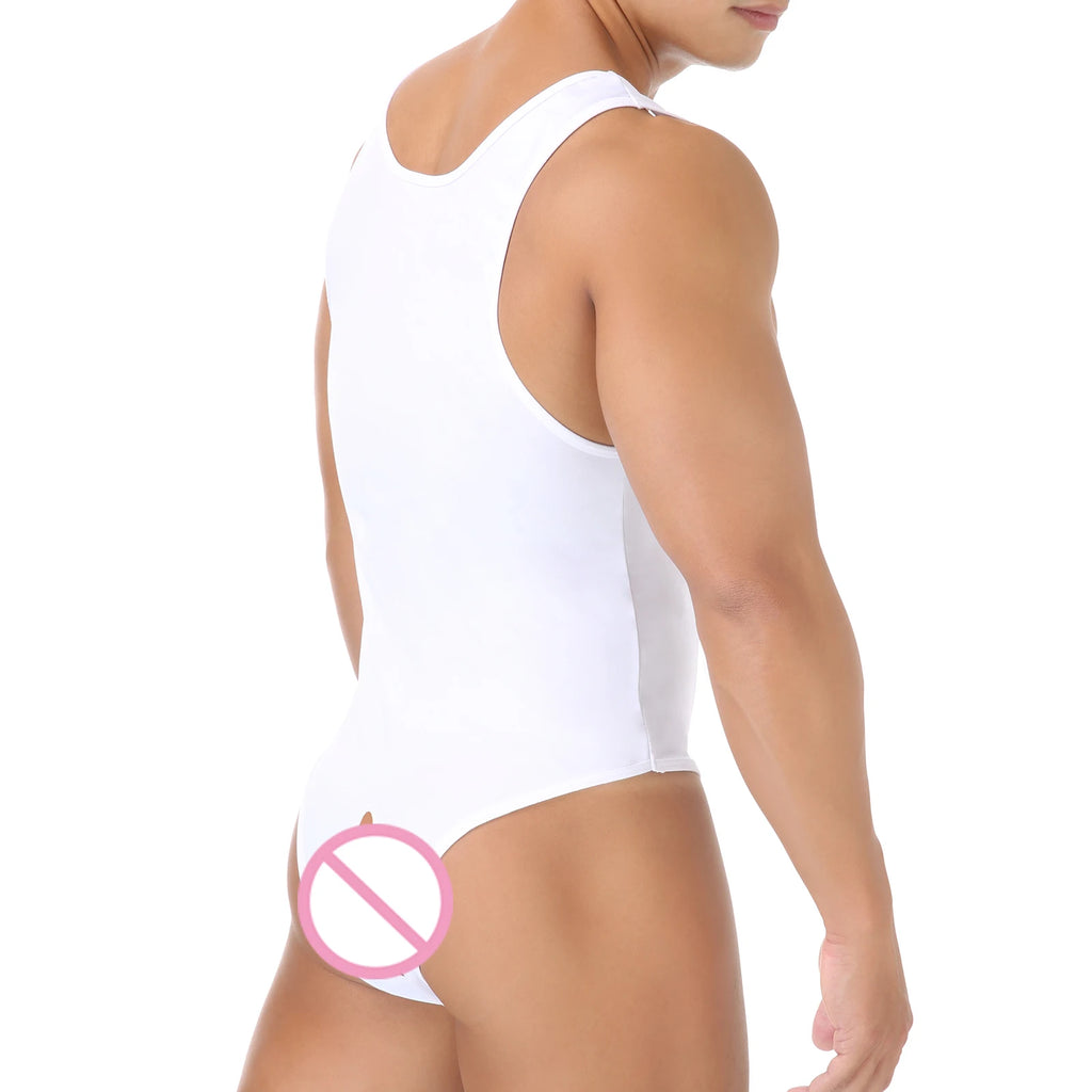 Men Shapewear Bodysuit Tummy Control Sexy Leotard Jock Strap Slimming Sleeveless Open Buttocks One-Piece Undershirt Shaper