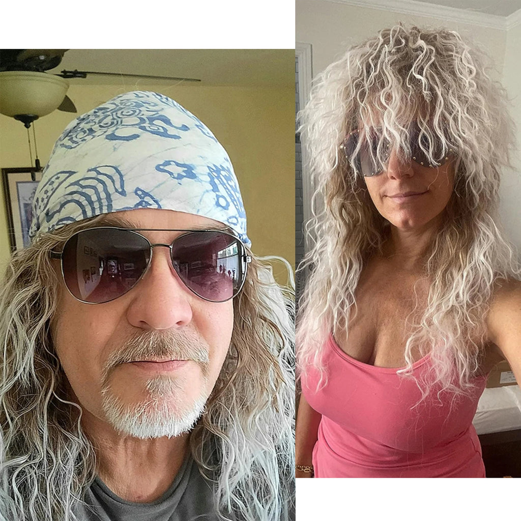 80s Rocker Synthetic Wigs for Men Mullet Wig Long Curly Hair Wig Kiss Wig Perfect for Halloween Cosplay DIY Themed Costume Party