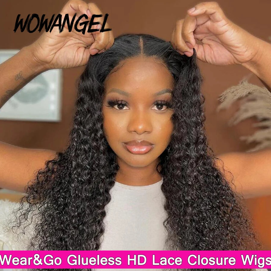 7x7 6x6 5x5 Glueless HD Lace Closure Wig Water Wave Wig Melt Skin Pre Plucked Curly Human Hair Wigs Ready to Wear Wigs For Woman