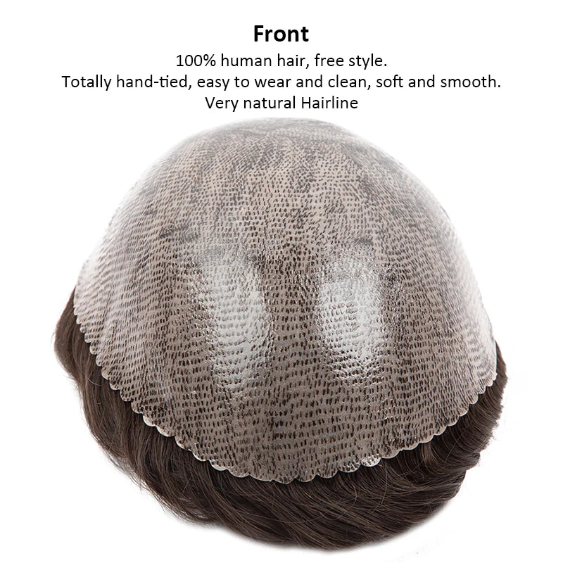 Water Curly Human Hair Wig for Men Thin Skin Male Toupee Human Hair Full PU 0.14cm Man's Wigs Capillary With Knots Natural Color