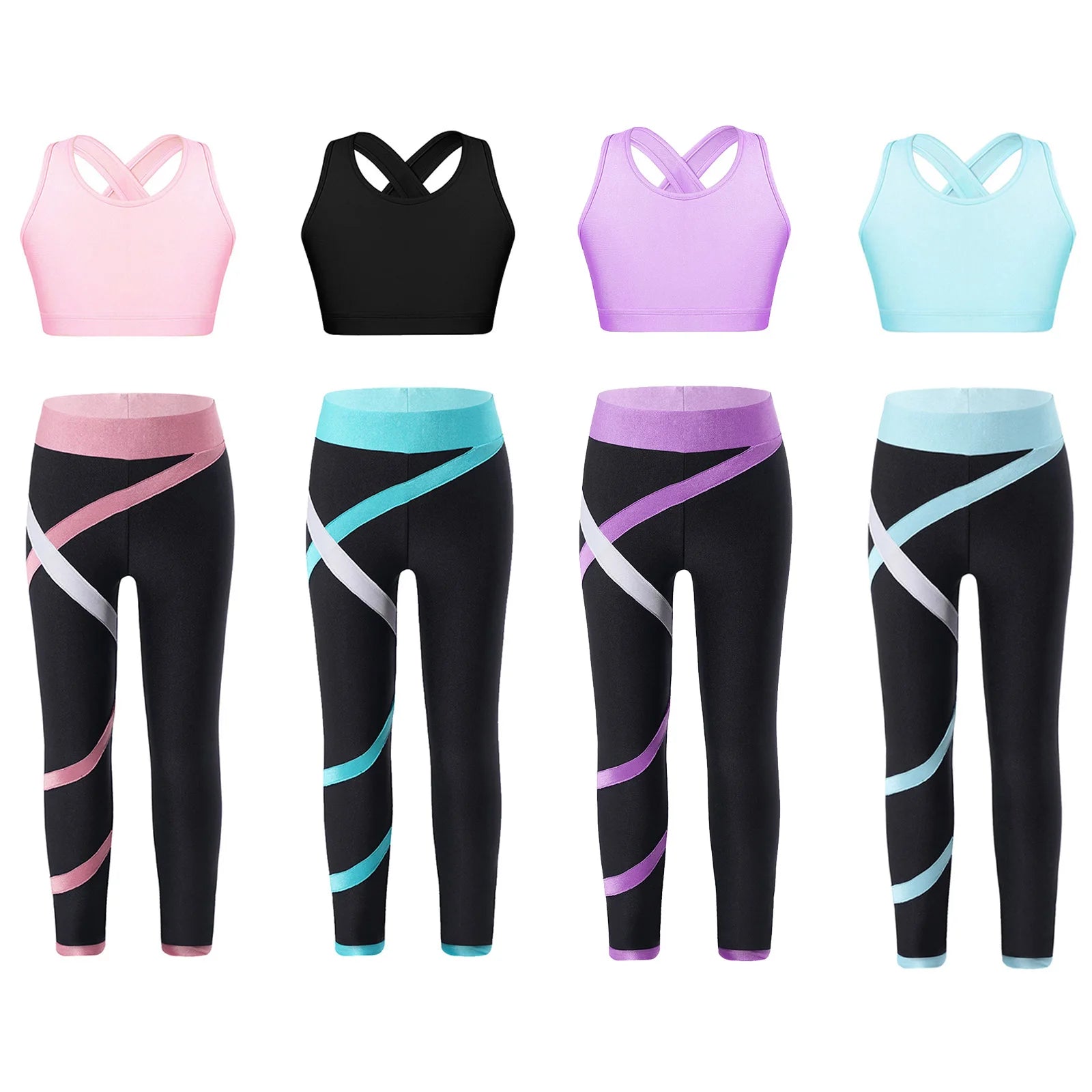 Sport Sets for Kids Girls Yoga Tracksuits Sleeveless U Neck Crop Top with Leggings Pants Set for Fitness Gym Workout Sportswear